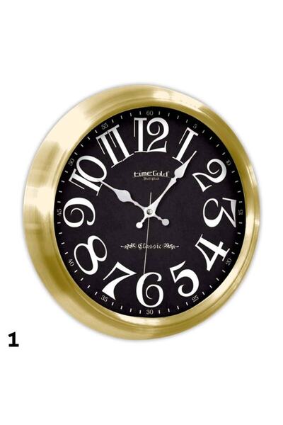 Time Gold Gold Colored Metal Framed Living Room Office Wall Clock 34 cm