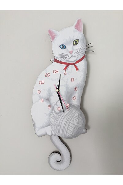 goodtime Beyaz Kedi Dekoratif Sallanır Sarkaçlı Duvar Saati