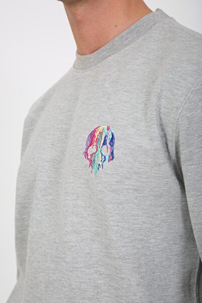 ESQUDO Чоловічий сірий оверсайз-светр з вишивкою