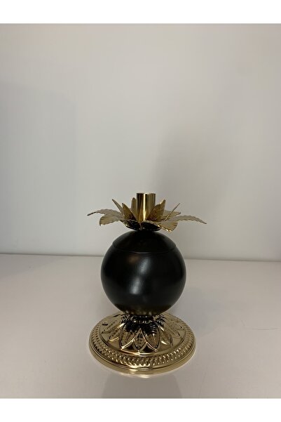 asellus Bereket Nar Şamdan Mumluk, Siyah - Gold Konik Mumluk Dekoratif Konik Mumluklar Düğün Parti Dekorasy