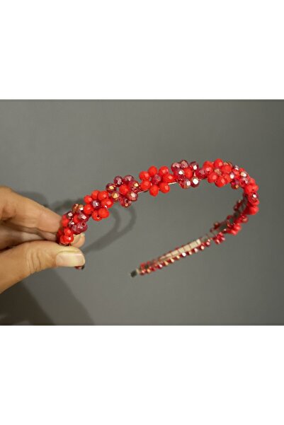 DesaAccessories Kırmızı Kristal Taşlı Çiçek Desen Kız Çocuk Tacı