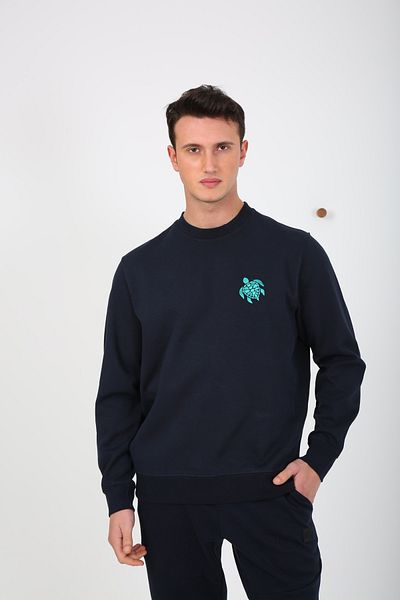 ESQUDO Men's Navy Blue Embroidered Oversize Sweatshirt