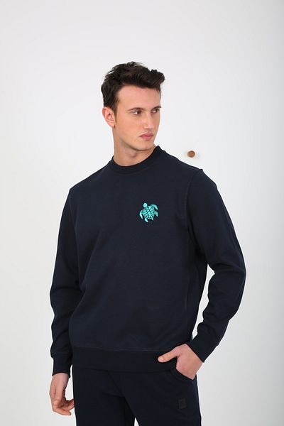 ESQUDO Men's Navy Blue Embroidered Oversize Sweatshirt