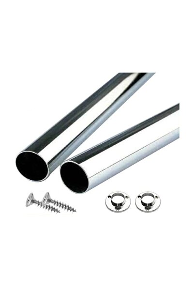 ALMİX Krom Kaplama 90 Cm Uzunluk Dolap Içi Boru Askı Borusu + 2 Adet Flanş + ...