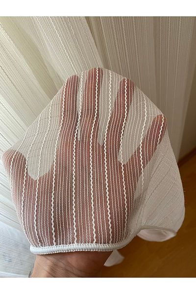 Fon Dünyası Bamboo Striped Tulle Don't Want Ironing Non-Wrinkle Tulle Curtain 1/3 Close Pleat