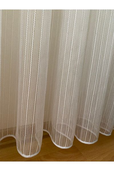 Fon Dünyası Bamboo Striped Tulle Don't Want Ironing Non-Wrinkle Tulle Curtain 1/3 Close Pleat