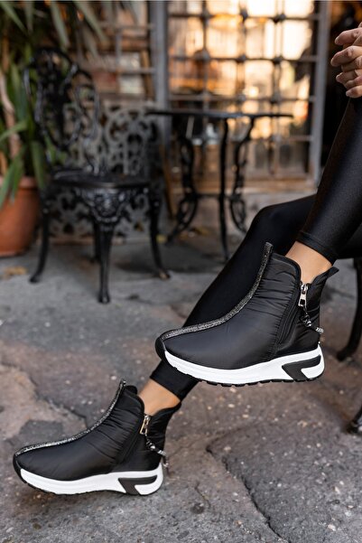 ANGELİNA JONES Barnes Kadın Siyah Taş Detay Fermuarli Parasut Kumaş Bot