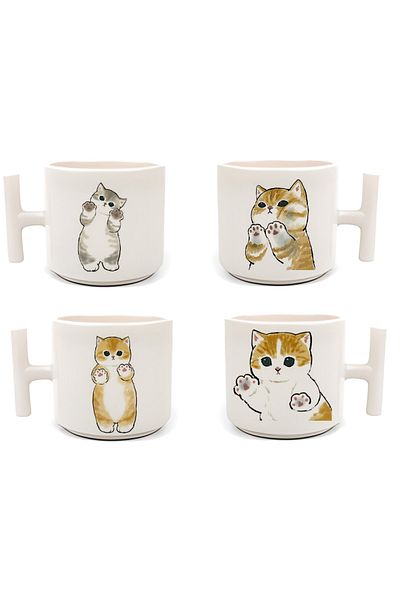 GünayStore Double Turkish Coffee Cup & Espresso Naughty Naughty Kittens 4-Piece White T Cup Set 4 Pieces