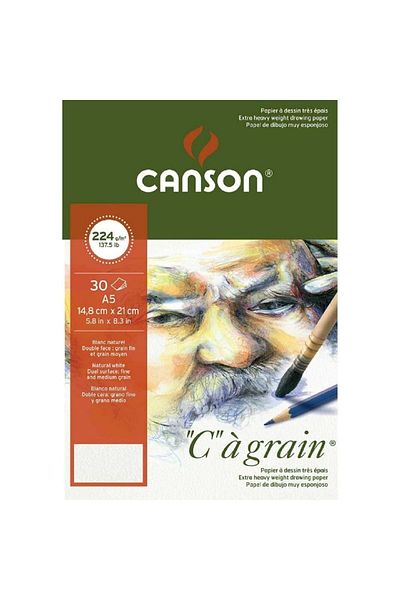 Canson Ca Grain Pad 224gr Natural White Drawing Block 30 Sheets A5 (14.9x21cm)