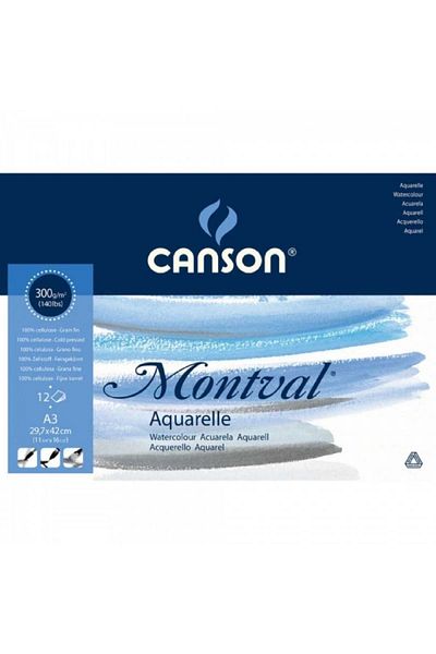 Canson Montval Aquarelle Cold Pressed 300gr Water Color Block 12 Sheets A3 (29.7x42cm)