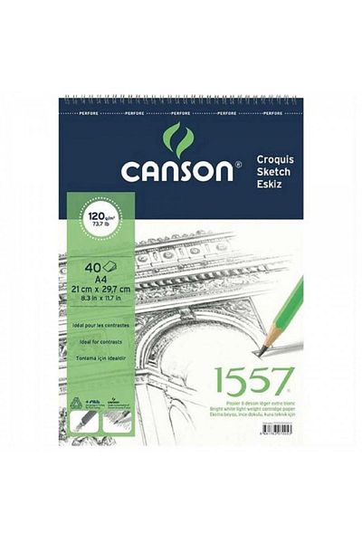 Canson 1557 Dessin Drawing Light Grain 120gr Spiral Drawing Notebook 40 Sheets A4 (21x29.7cm)