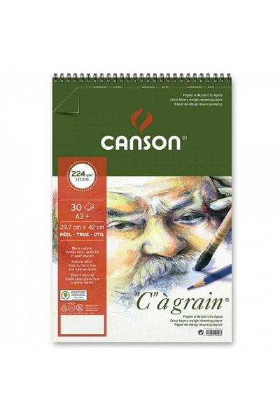 Canson Ca Grain Spiral Pad 224gr Natural White Spiral Drawing Block 30 Sheets A3 (29.7x42cm)