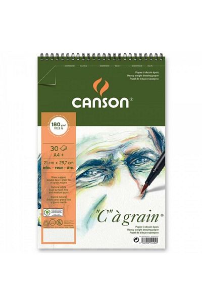 Canson Ca Grain Spiral Pad 180gr Natural White Spiral Drawing Block 30 Sheets A4 (21x29.7cm)