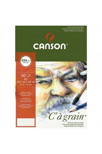 Canson Ca Grain Pad 224gr Natural White Drawing Block 30 Sheets A3 (29.7x42cm)