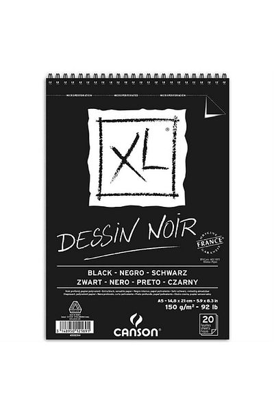 Canson Xl Black Spiral Drawing Block 150gr 20 Sheets A5(14.8x21cm)