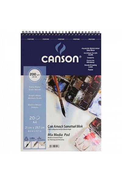 Canson Multi Purpose Art Pad Medium Grain 200gr Multi-Purpose Painting Book 20 Pages A4 (21x29.7cm)