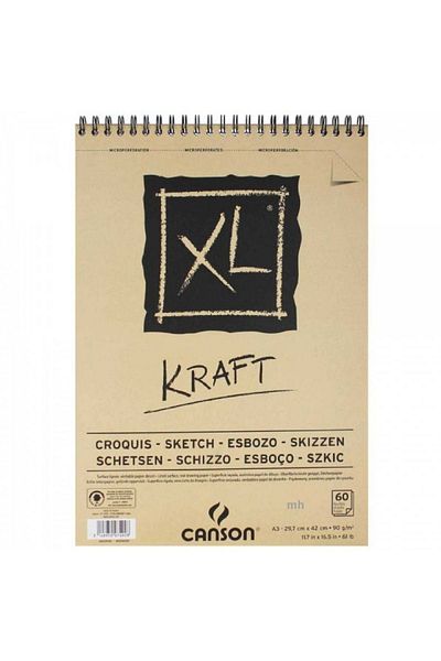 Canson Xl Kraft Sketch Spiral Pad 90gr Spiral Drawing Block 60 Sheets A3 (29.7x42cm)
