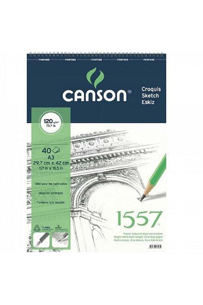 Canson 1557 Dessin Drawing Light Grain 120gr Spiral Drawing Notebook 40 Sheets A3 (29,7x42cm)