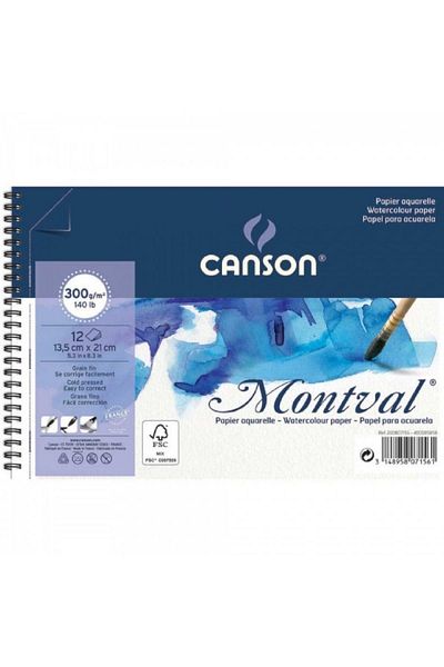 Canson Montval Aquarelle Cold Pressed 300gr Spiral Water Color Block 12 Sheets 13.5x21cm