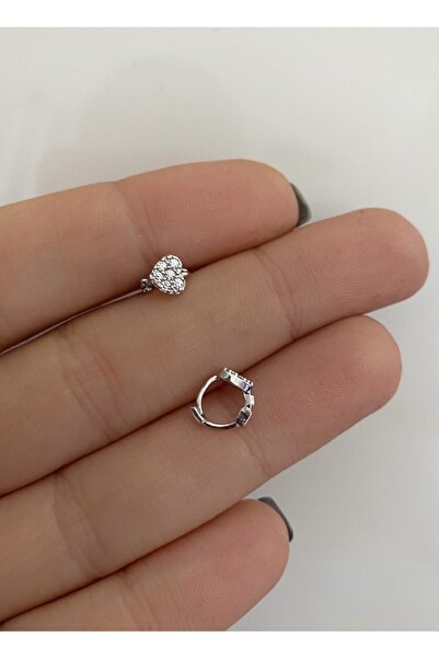 Arescollection Zirkon Taşlı Helix Lobe Tragus Uyumlu Kalp Mini Halka Piercing...