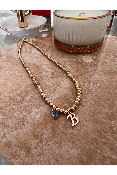 Trendy Butik B Harfli Ve Nazar Detaylı Dorika Kolye