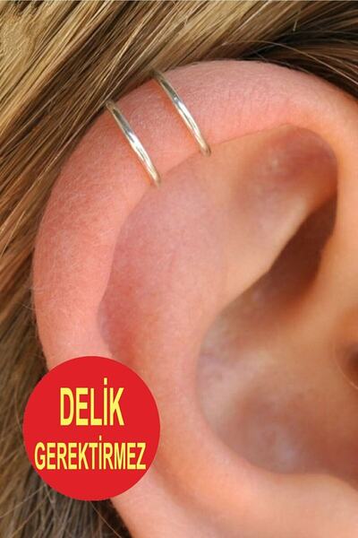 CASELN Yeni Moda Deliksiz Çift Sargılı Kıkırdak Görünümlü Gümüş Küpe