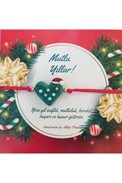 Atolye Ferda هدية السنة الجديدة سوار بطاقة قلب أخضر مورانو زجاجي