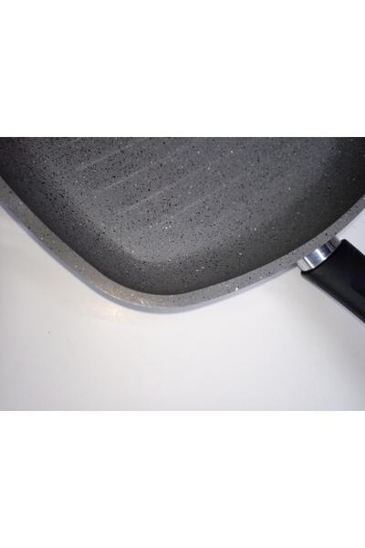 abnturk Oluklu Granit Teflon Grill 28cm Kare 8mm Döküm Tava Efsane Alman Greblon Izgara Yanmaz Yapışmz Yüzey
