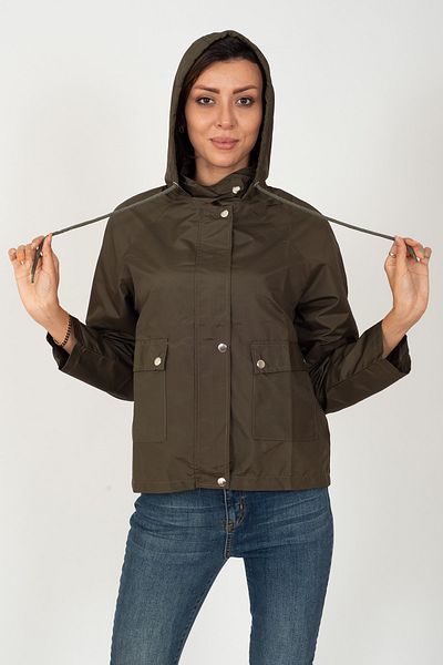 Primaro Zippered Snap Hooded Khaki Windbreaker Raincoat with Pockets