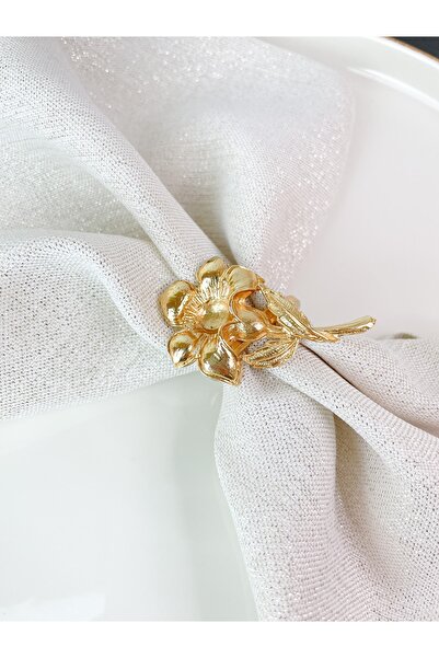 iQey Home Çiçek Figürlü Peçete Halkası / Gold Peçete Yüzüğü 6’lı Set