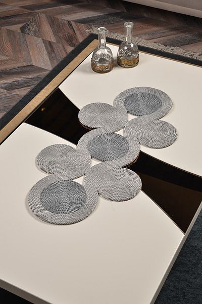 Natural Dowry Endless Lite Grey Washable Poly Straw Rope Σαλόνι Τραπέζι τραπεζαρίας Τραπεζάκι σαλονιού Κάλυμμα κουζίνας Runner