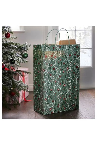 IKEA Vınterfınt 45x70 Cm Green Patterned Giant Gift Package Bag