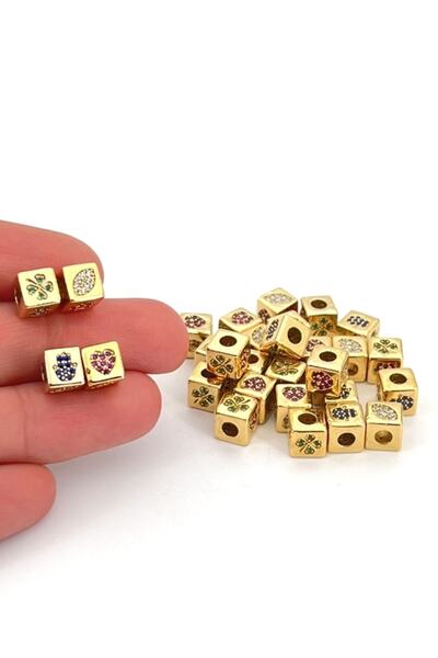 Selvi Konsept Altın Kaplama 4 Köşesi Zirkon Taşlı Küp Ara Malzeme 1 Adet