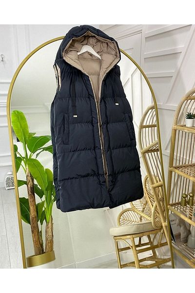 ECRİN MODA Дамска двулицева жилетка тип пуф черна норка