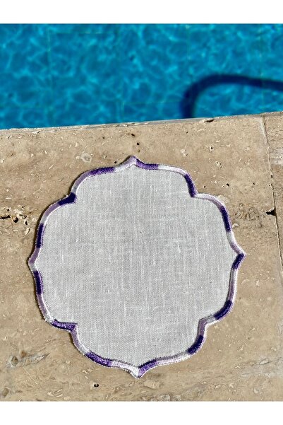 Klas Home Decor Hued بيكولو منديل كوكتيل كتان سويسري مطرز باللون الأرجواني