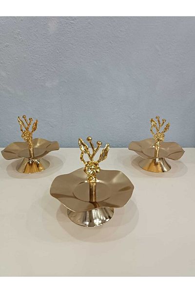 EbrarHome 3 Pieces Japanese Rose Detailed Gold Single Layer Presentation Bowl Cookie Bowl Fruit Bowl Turkish Delight Bowl Sugar Bowl