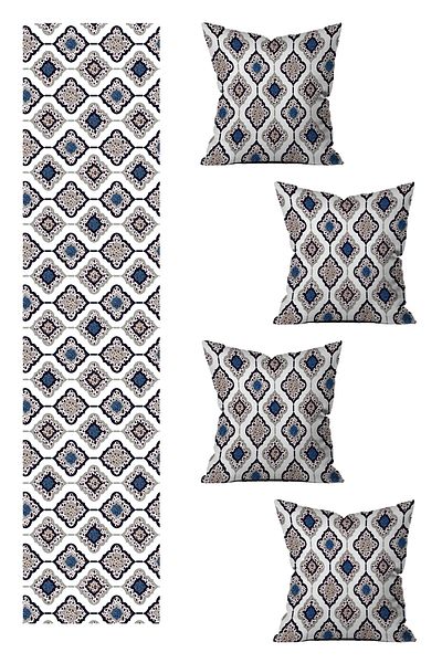 LadiesHome Special Design Runner and 4-Piece Throw Pillow Cover Set 5 Pieces (140x40) (43x43 Cm)