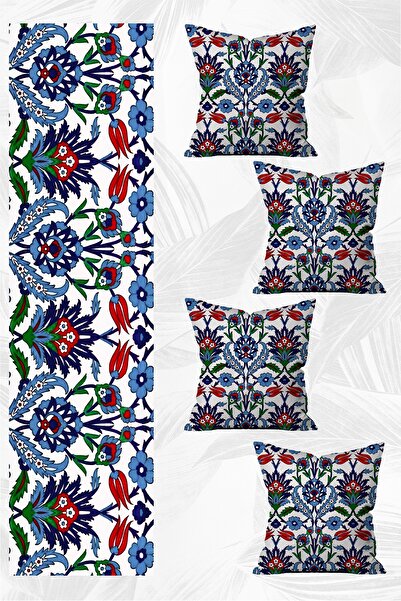 LadiesHome طقم عداء بتصميم خاص وغطاء وسادة رمي 4 قطع 5 قطع (140x40) (43x43 سم)