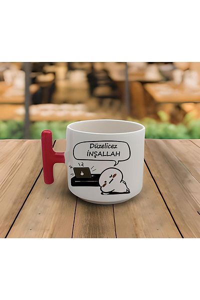 RHG Art Latte & Espresso We Will Get Back Inshallah Printed Red T Handle Mug 200 Ml