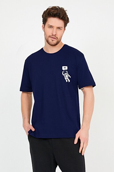 TA COLLECTİON Tricou oversize din bumbac, unisex, albastru bleumarin, cu impr...