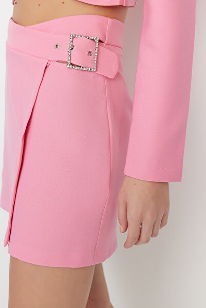 Trendyol Collection Rózsaszín testhez simuló szőtt fényes ékköves szoknya TPRAW23ET00007