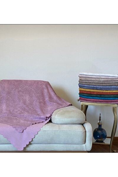 POYRAZ Lila Nubuk Damarlı Çift Taraflı Şönil Çekyat Koltuk Örtüsü Şalı