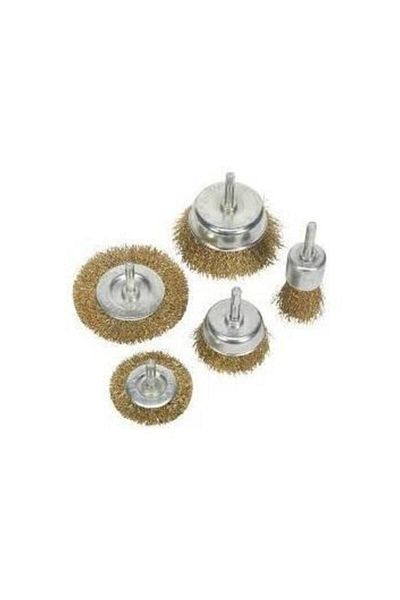 Depolife 5 Piece Wire Brush Set for Pin Drill Solid Brass Coated Steel Wire Brush Cylinder. Conical Set