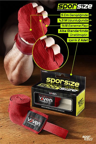 Sporsize ضمادة الملاكمة التايلاندية Voven ضمادة الملاكمة الحمراء ضمادة الملاكمة التايلاندية ضمادة لف اليد باللون الأحمر 4.5 متر