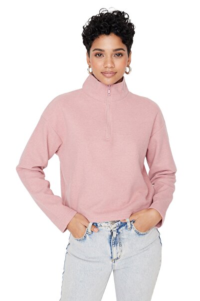 Trendyol Collection Αποξηραμένο τριαντάφυλλο Θεσσαλονίκη/Πλεκτά εμφάνιση Πλεκτό Φούτερ με φερμουάρ κανονική/κανονική εφαρμογή TWOAW22SW0732