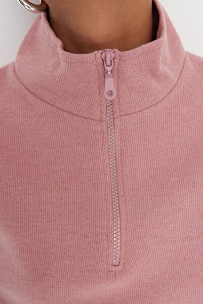 Trendyol Collection Αποξηραμένο τριαντάφυλλο Θεσσαλονίκη/Πλεκτά εμφάνιση Πλεκτό Φούτερ με φερμουάρ κανονική/κανονική εφαρμογή TWOAW22SW0732