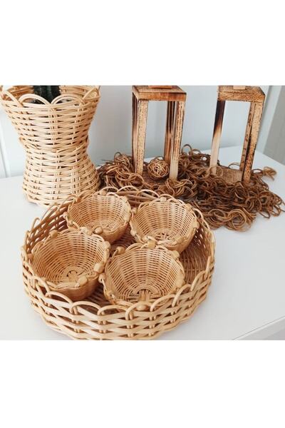 gudelidekor Hasır Bambu Rattan Çerezlik Kahve Yanı Sunumluk