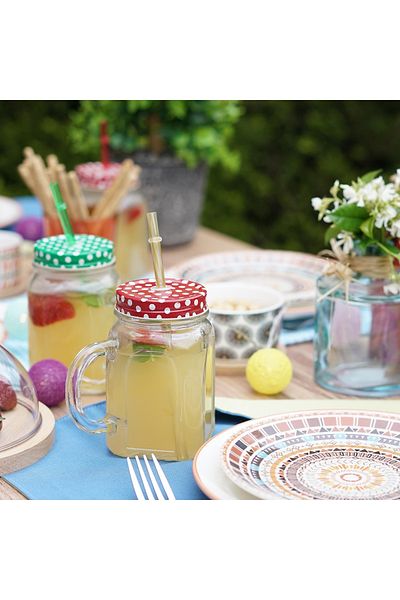 Paşabahçe 1073861 Glass with Straw and Handle - Red/450 Cc