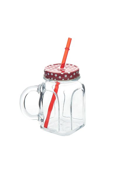 Paşabahçe 1073861 Glass with Straw and Handle - Red/450 Cc