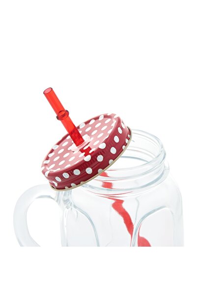 Paşabahçe 1073861 Glass with Straw and Handle - Red/450 Cc